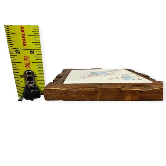 Vintage Orion Trivet Monterey Mexico Ceramic Tile Blue White Carved Wood Framed - Picture 5 of 5